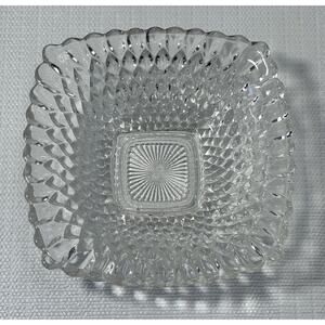 Vintage Diamond Pattern Clear Square Thick Glass Nut / Candy Dish W 6.25‎ H 2”